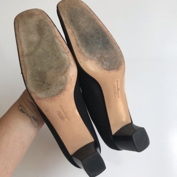 Salvatore Ferragamo | Black Square Toe Pumps 9.5 - Picture 7 of 8